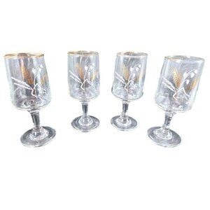 Set Of 4 Vintage Dema Sherry Glasses With Wheat Motif & Gold Rim Barware